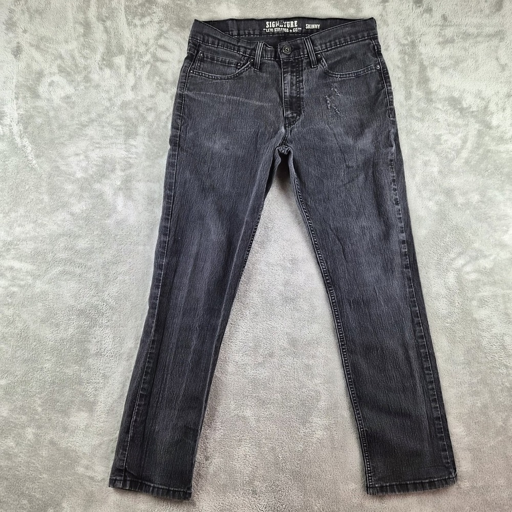 Signature Levis  Skinny Jeans Womens 34x30 (fits 30x28) Black Distressed Stretch